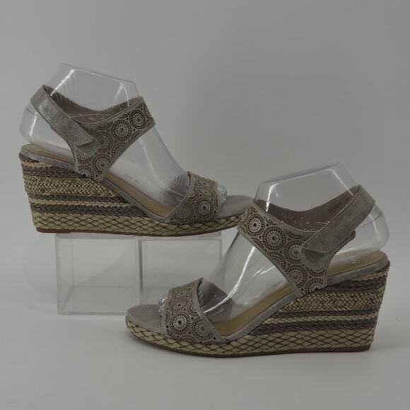 Johnston & Murphy Wedge Sandals Gray Cutout Espadrille 7.5 - Picture 6 of 15